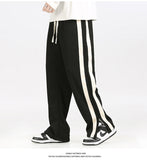 Men's Striped Slit Pants Spring Autumn Straight Wide Leg Trousers High Street Loose Casual Trousers Fashion Men Clothing