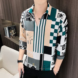 ngland Style Fashion Print Shirt Men Summer Men Three Quarter Sleeve Luxury Shirt Casual Loose Shirts