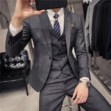 Male Korean Blazers Slim Check British Business Suit Men Three Piece Wedding Bridegroom Man Dress