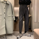 Prowow  Spring Men Pants Solid Straight Loose Trousers Male All-match Simple Nine Points Trousers Korean Style Suit Pants