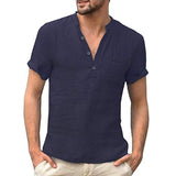 Summer New Fashion Cotton Linen Casual Shirts  Male Short Sleeve  Breathable  Tops