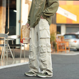 Street Popular White Multi-pocket Overalls Men's Harajuku Style Loose Casual Pants High Street Retro Women’s Slacks Trousers