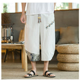 Japanese Cotton Linen Harem Pants Men Summer Breathable Linen Cropped Pants for Men Casual Elastic Waist Fitness Pants