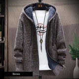 Hooded Cardigan Knitted Sweater Mens Solid Color Thick Fleece Wool Casual Knitwear Male Clothing Sweaters for Men