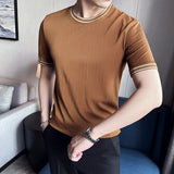 British style Men's summer casual short sleeves Jacquard ice silk T-shirt/Male slim fit Round neck fashion T-shirts S-4XL