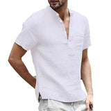 Summer New Fashion Cotton Linen Casual Shirts  Male Short Sleeve  Breathable  Tops