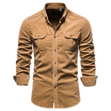 New Men's Shirt Fashion Corduroy Shirts Men Business Casual Single Breasted Cotton Men Shirts Solid Color Slim Fit Full Top