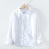 New Designer 100% Linen Long Sleeved Shirt Men Brand Casual Solid White Button Up Shirts for Men Top