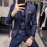 Male Korean Blazers Slim Check British Business Suit Men Three Piece Wedding Bridegroom Man Dress