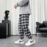 Summer Lightweight Plaid Pants Men Hip Hop Oversized Casual Pants Korean Harem Sweatpants Harajuku Fashion Streetwear Jogger Men