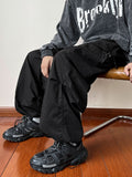 Black samurai men's pants oversize pants high street fashion plush knickerbockers American straight charging overalls