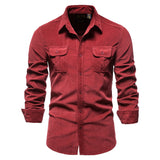 New Men's Shirt Fashion Corduroy Shirts Men Business Casual Single Breasted Cotton Men Shirts Solid Color Slim Fit Full Top