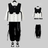 Men's Sets Black Cargo Pants Men's Shirt Kit Long Sleeve Shirts Korean Streetwear Hip Hop Harajuku Spring