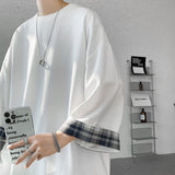 Spring Summer Men's T-shirts Women Oversized 2XL Korean Style Loose Plaid T-shirt Casual Seven sleeves T-Shirt Male White