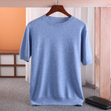 100% Merino Wool Short Sleeved Men's Round Neck Pullover Vest Spring Summer Solid Color Knitted Half Sleeve Sweater