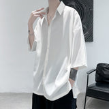 Half Sleeve Men Solid Shirts Summer Casual Oversize Blouses White Fashion Male Cardigan Vintage Korean Clothing