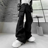 HOUZHOU Techwear Cargo Pants Men Black Cargo Trousers Male Korean Streetwear Hip Hop Pleated Loose Casual Safari Style Darkwear