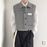 Spring and Autumn Senior Retro Houndstooth Short Vest for Men Coat England Design Sleeveless Coat Korean Fashion Waistcoat