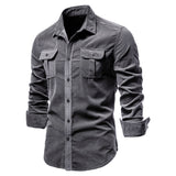 New Men's Shirt Fashion Corduroy Shirts Men Business Casual Single Breasted Cotton Men Shirts Solid Color Slim Fit Full Top