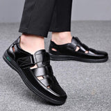 Summer Sandal Men Hollow Out PU Leather Breathable Sandals Non-slip Flats Soft Bottom Handmade Tide Design Footwear Men Shoes