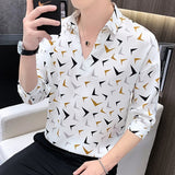 ngland Style Fashion Print Shirt Men Summer Men Three Quarter Sleeve Luxury Shirt Casual Loose Shirts