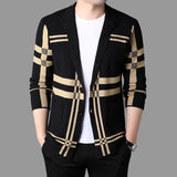 New Men's Spring Korean Knitted Cardigan High-end Brand Fashion Plaid Sweater Coat Male Autumn Leisure Luxury Sweaters