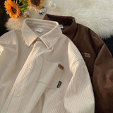Corduroy Long Sleeve Polo Shirts for Men Fashion Retro Autumn and Winter New Loose Harajuku Casual Shirt Coat Men Clothing