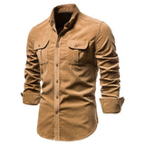 New Men's Shirt Fashion Corduroy Shirts Men Business Casual Single Breasted Cotton Men Shirts Solid Color Slim Fit Full Top