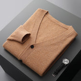 Men's Cardigan Spring and Autumn Basic Pure Wool Knitting Sweater Men Large Size Loose V-Neck Coat Pure Color Casual Jacket Top