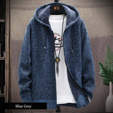 Hooded Cardigan Knitted Sweater Mens Solid Color Thick Fleece Wool Casual Knitwear Male Clothing Sweaters for Men