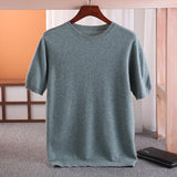 100% Merino Wool Short Sleeved Men's Round Neck Pullover Vest Spring Summer Solid Color Knitted Half Sleeve Sweater