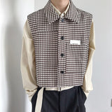 Spring and Autumn Senior Retro Houndstooth Short Vest for Men Coat England Design Sleeveless Coat Korean Fashion Waistcoat