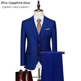 Luxury 3 piece men's wedding suit fashion men's slim solid color business office suit sets large size men Blazer+ pants + vest