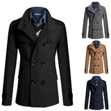 Mens Double Breasted Cotton Coat Winter Wool Blend Solid Color Casual Business Fashion Slim Trench Coat Jacket Men Clothing