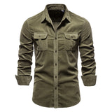 New Men's Shirt Fashion Corduroy Shirts Men Business Casual Single Breasted Cotton Men Shirts Solid Color Slim Fit Full Top