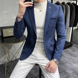 Deerskin Leather Jacket Blazer Men Casual Slim Blazer Hombre Suit Leather Jacket Men Terno Masculino Men Clothing 6 Color