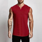 Plain Cotton V-neck Fitness Tank Top Men Summer Muscle Vest Gym Clothing Bodybuilding Sleeveless Shirt Workout Sports Singlets