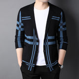 New Men's Spring Korean Knitted Cardigan High-end Brand Fashion Plaid Sweater Coat Male Autumn Leisure Luxury Sweaters