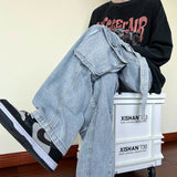 Multi-pocket American work clothes jeans Men's autumn and winter fashion brand ruffian handsome hip-hop high street loose