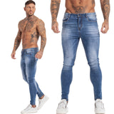 Jeans Men Elastic Waist Skinny Jeans Men Stretch Ripped Pants Streetwear Mens Denim Jeans Blue