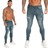 Jeans Men Elastic Waist Skinny Jeans Men Stretch Ripped Pants Streetwear Mens Denim Jeans Blue