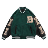 Gotmes Men Baseball Jacket Hip Hop Harajuku Embroidery Bone Letter Patchwork Bomber Coat Fashion High Street Casual Loose Jacket Unisex