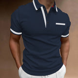 Men's Polo Shirt Golf Shirt Casual Sports Lapel Short Sleeve Fashion Basic Color Block Patchwork Front Pocket Summer Regular Fit White Red Navy Blue Blue Gray Polo Shirt