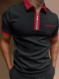 Men's Polo Shirt Golf Shirt Casual Holiday Lapel Quarter Zip Short Sleeve Fashion Basic Plain Quarter Zip Summer Regular Fit Black White Red Dark Navy Green Dark Gray Polo Shirt