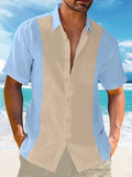 Men's Shirt Button Up Shirt Casual Shirt Summer Shirt Beach Shirt Black Wine Blue Green Light Blue Short Sleeve Color Block Lapel Daily Vacation Front Pocket Clothing Apparel Fashion Casual